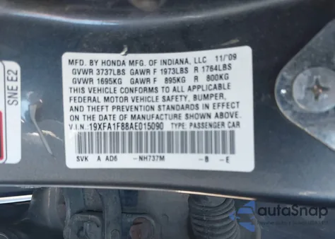 2010 Honda Civic Ex from USA, damaged, VIN 19XFA1F88AE015090